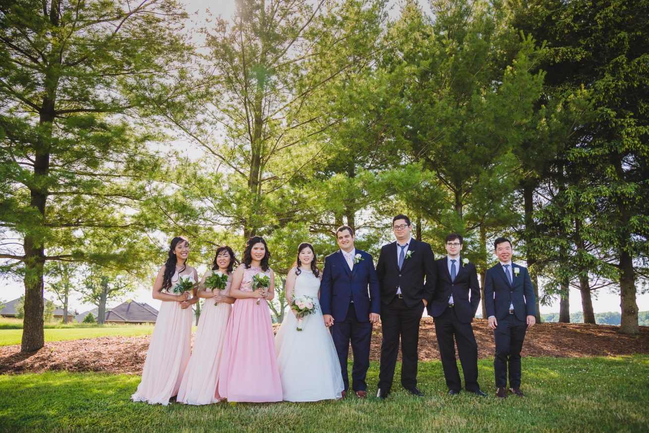 Bride and groom with maids and groomsmen